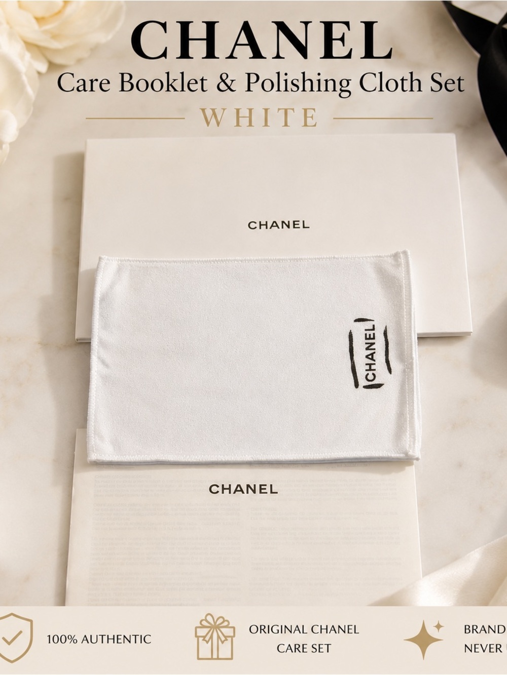 Chanel Care Booklet & Polishing Cloth Set White